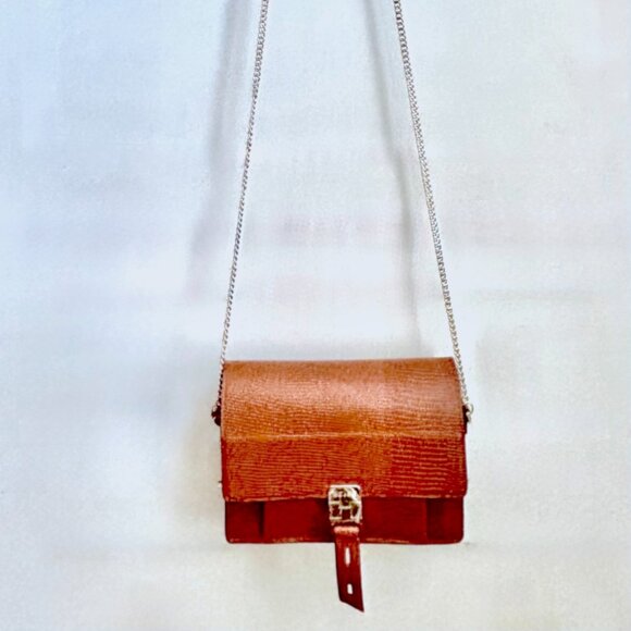 REISS Mini Aubrey Embossed Leather Crossbody Bag Gold Chain & Leather Strap NWOT - Picture 14 of 15